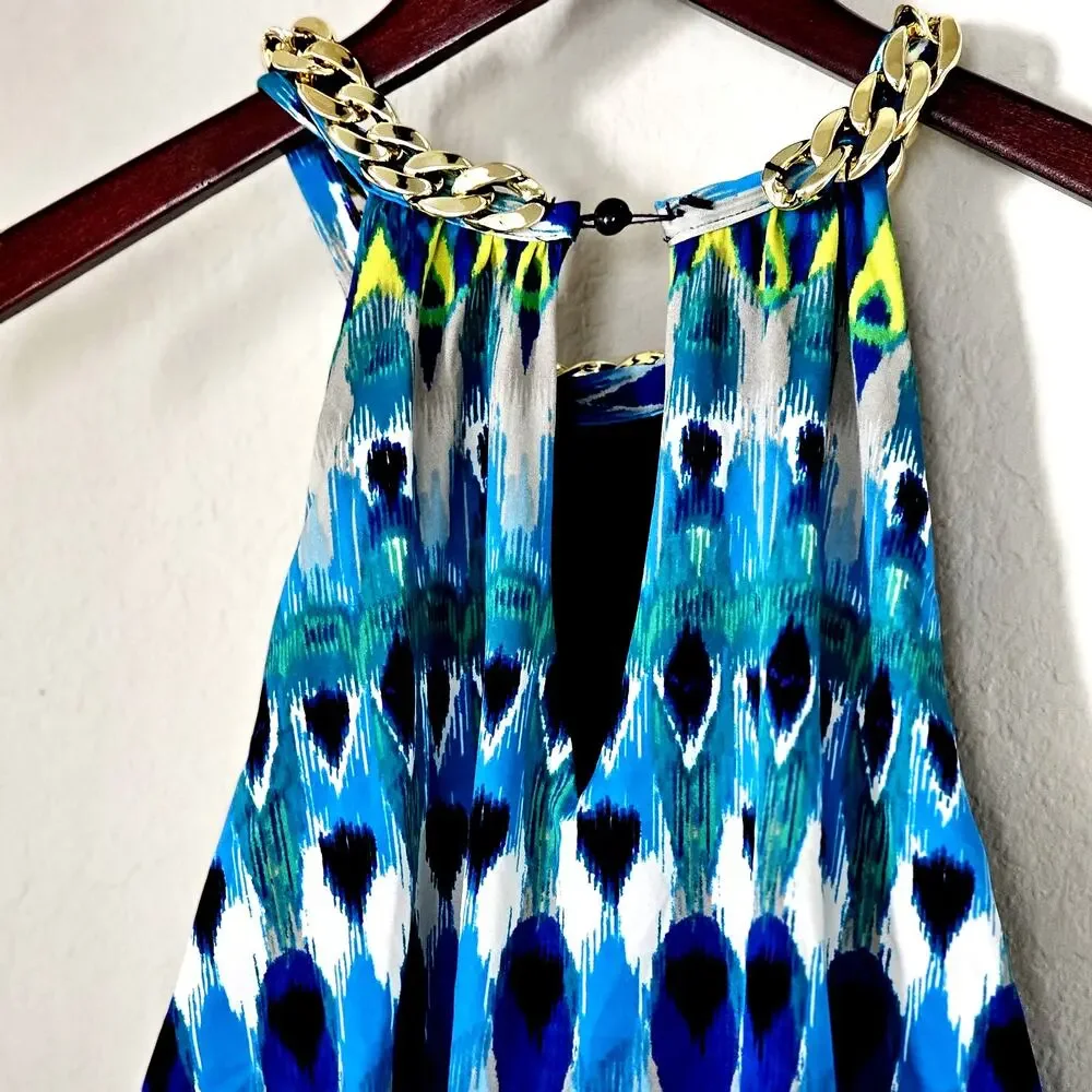 Covington Women's Maxi Halter Sleeveless Dress Gold Rope Chain Neckline Size M - Picture 5 of 9